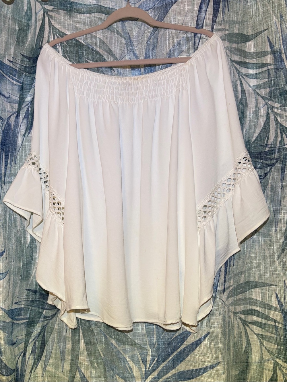 White Sexy Off-Shoulder Peasant Top Cutout Detail On Bell Sleeves. Fits XL-2X